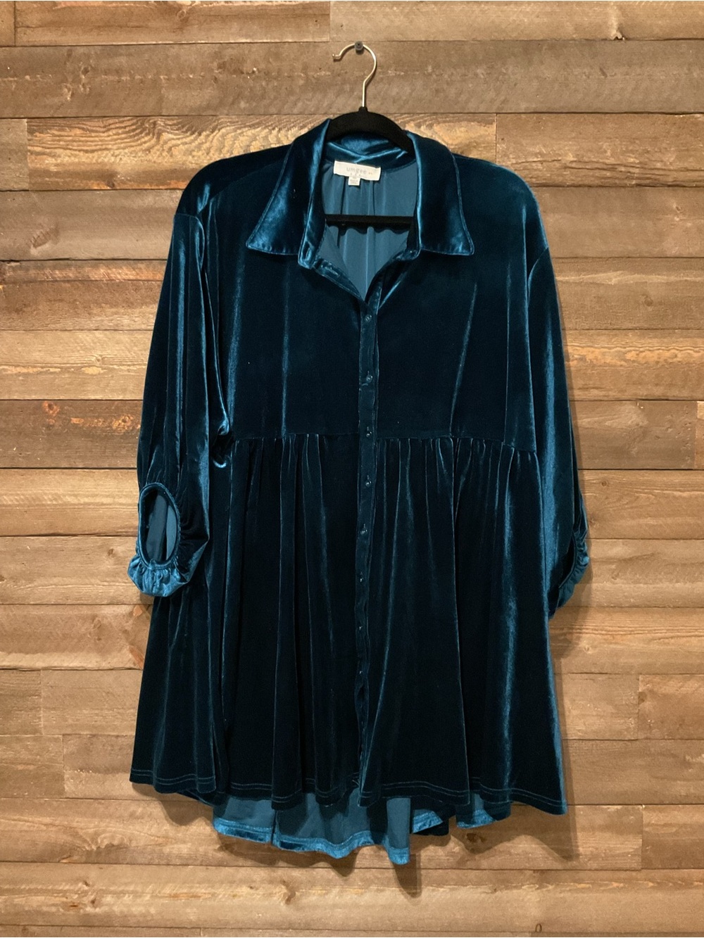 Umgee Dark Teal Short Sleeve Button Front Short Dress Or Tunic Women’s Size 1XL